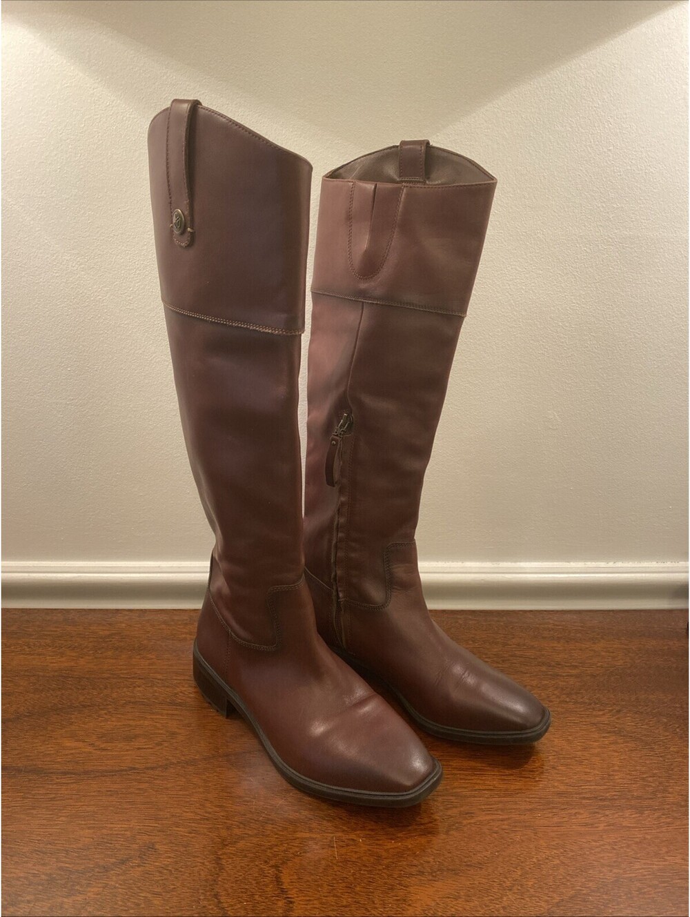 Sam Edelman Drina Terrazo Brown Leather Knee-High Riding Boots Size 7 Side Zip